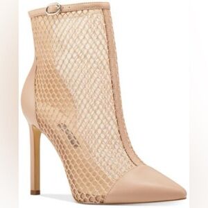 𝅺Nine West Tawny Mesh Booties Stiletto Shoes Tan